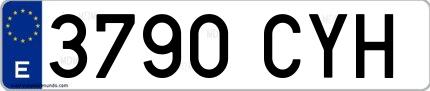 Ejemplo de matrícula española 3790 CYH