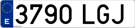 Ejemplo de matrícula de coche ordinaria 3790 LGJ