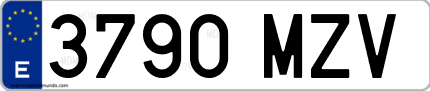 Ejemplo de matrícula de coche ordinaria 3790 MZV