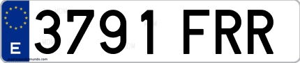 Ejemplo de matrícula de coche ordinaria 3791 FRR