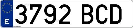 Ejemplo de matrícula española 3792 BCD