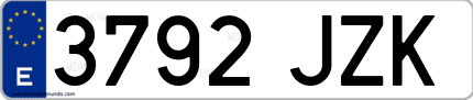 Ejemplo de matrícula de coche ordinaria 3792 JZK