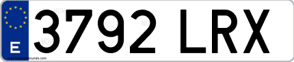 Ejemplo de matrícula de coche ordinaria 3792 LRX