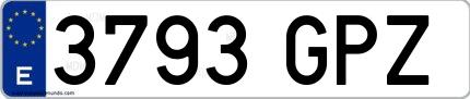 Ejemplo de matrícula española 3793 GPZ