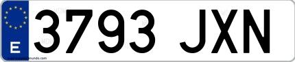 Ejemplo de matrícula española 3793 JXN