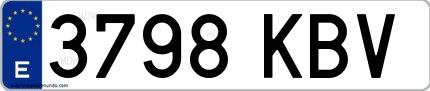Ejemplo de matrícula española 3798 KBV