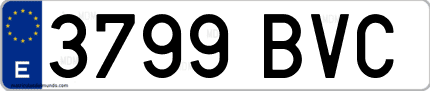 Ejemplo de matrícula de coche ordinaria 3799 BVC
