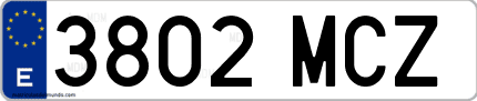 Ejemplo de matrícula de coche ordinaria 3802 MCZ