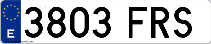 Ejemplo de matrícula de coche ordinaria 3803 FRS