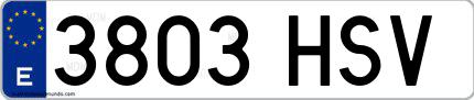 Ejemplo de matrícula española 3803 HSV