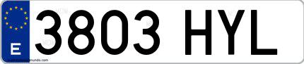 Ejemplo de matrícula española 3803 HYL