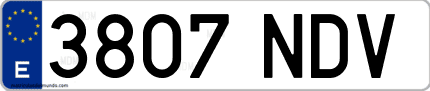 Ejemplo de matrícula de coche ordinaria 3807 NDV