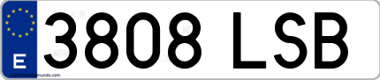 Ejemplo de matrícula de coche ordinaria 3808 LSB