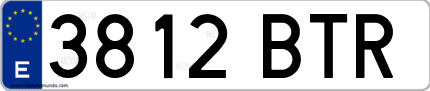 Ejemplo de matrícula de coche ordinaria 3812 BTR