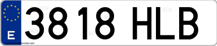Ejemplo de matrícula de coche ordinaria 3818 HLB