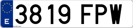 Ejemplo de matrícula de coche ordinaria 3819 FPW