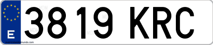 Ejemplo de matrícula de coche ordinaria 3819 KRC