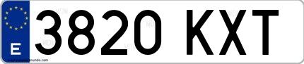 Ejemplo de matrícula de coche ordinaria 3820 KXT