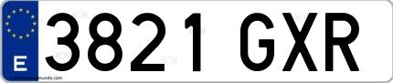 Ejemplo de matrícula española 3821 GXR