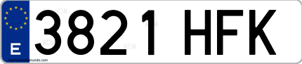 Ejemplo de matrícula de coche ordinaria 3821 HFK