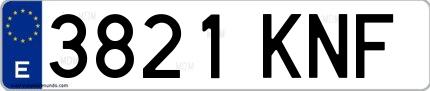 Ejemplo de matrícula española 3821 KNF