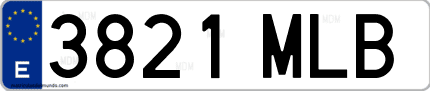 Ejemplo de matrícula de coche ordinaria 3821 MLB