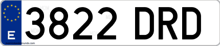 Ejemplo de matrícula de coche ordinaria 3822 DRD