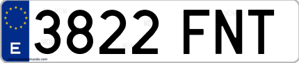 Ejemplo de matrícula de coche ordinaria 3822 FNT