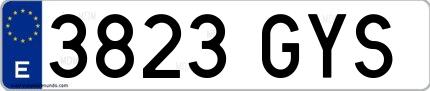 Ejemplo de matrícula española 3823 GYS
