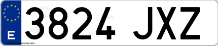 Ejemplo de matrícula de coche ordinaria 3824 JXZ
