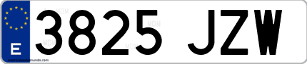 Ejemplo de matrícula de coche ordinaria 3825 JZW