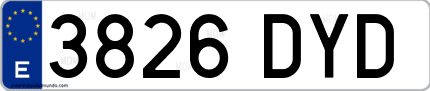 Ejemplo de matrícula de coche ordinaria 3826 DYD