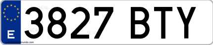 Ejemplo de matrícula de coche ordinaria 3827 BTY
