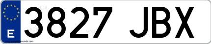 Ejemplo de matrícula española 3827 JBX