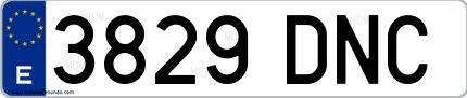 Ejemplo de matrícula española 3829 DNC