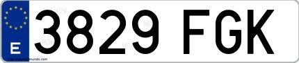 Ejemplo de matrícula española 3829 FGK