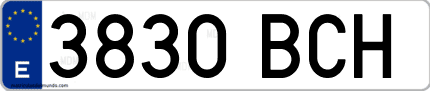 Ejemplo de matrícula de coche ordinaria 3830 BCH