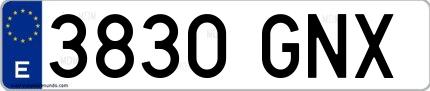 Ejemplo de matrícula española 3830 GNX