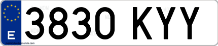 Ejemplo de matrícula de coche ordinaria 3830 KYY