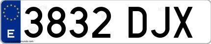 Ejemplo de matrícula de coche ordinaria 3832 DJX