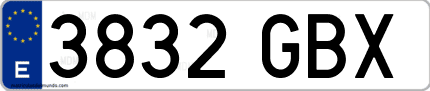 Ejemplo de matrícula de coche ordinaria 3832 GBX