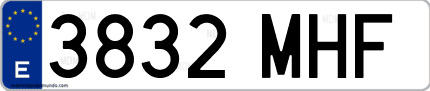 Ejemplo de matrícula de coche ordinaria 3832 MHF