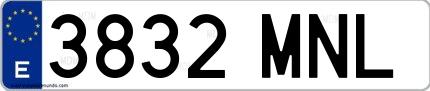Ejemplo de matrícula española 3832 MNL