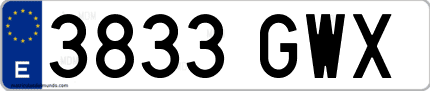 Ejemplo de matrícula de coche ordinaria 3833 GWX