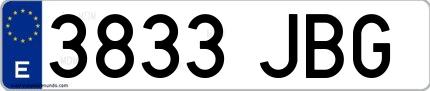 Ejemplo de matrícula española 3833 JBG
