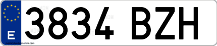 Ejemplo de matrícula de coche ordinaria 3834 BZH