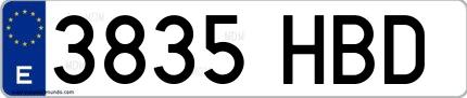 Ejemplo de matrícula española 3835 HBD