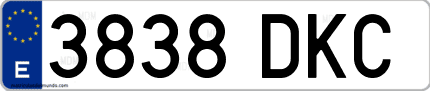 Ejemplo de matrícula de coche ordinaria 3838 DKC