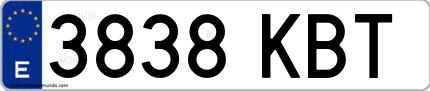 Ejemplo de matrícula española 3838 KBT