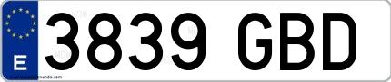 Ejemplo de matrícula española 3839 GBD